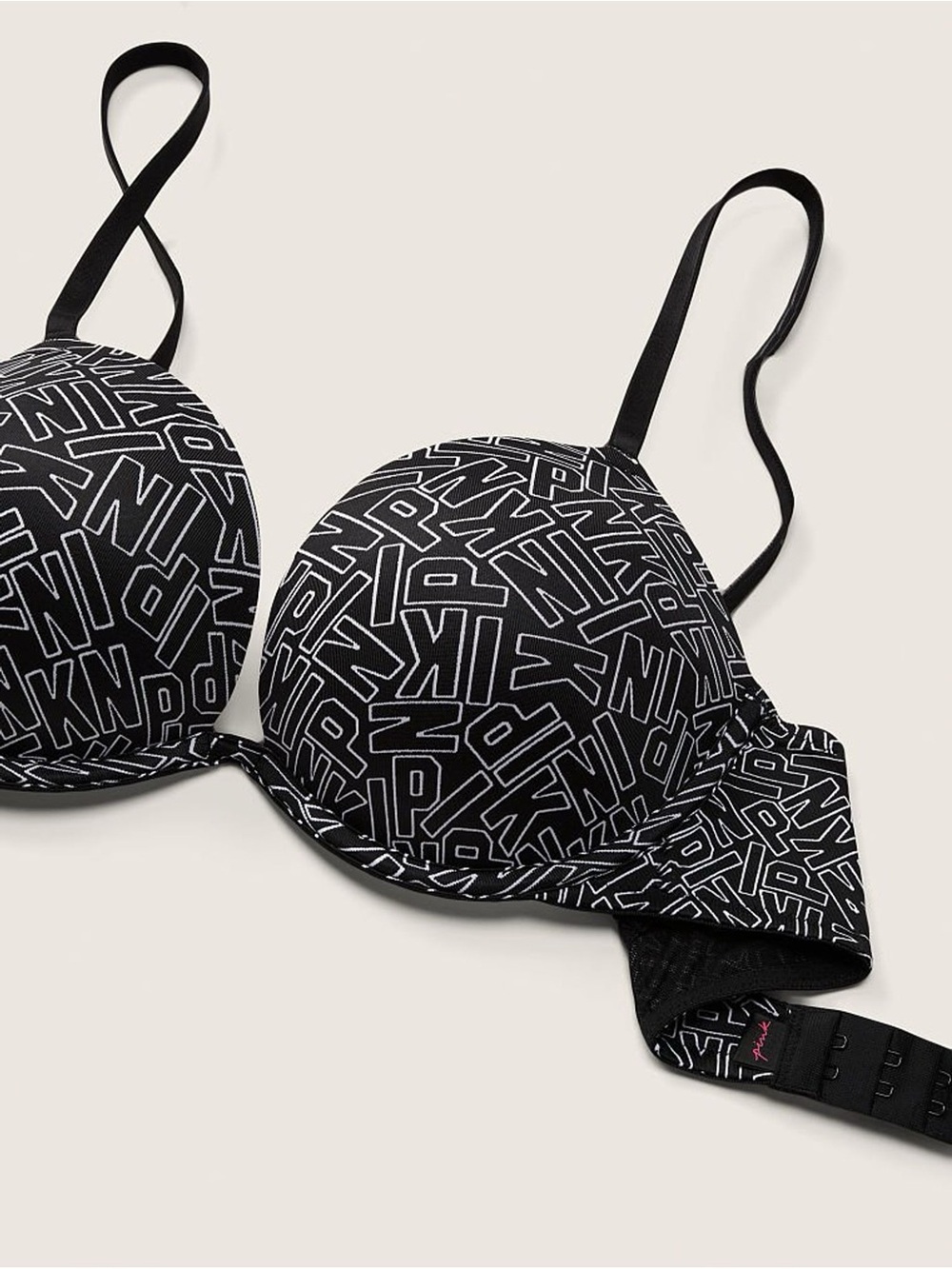 Victoria's Secret Black and White Logo Add 2 Cups Smooth Push Up T-Shirt Bra
